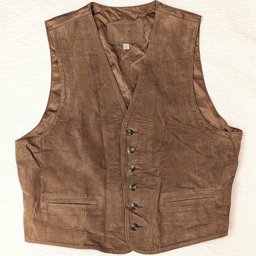 Vtg Roundtree & Yorke Leather Vest Size‎ Medium Suede 6-Button Pockets Western